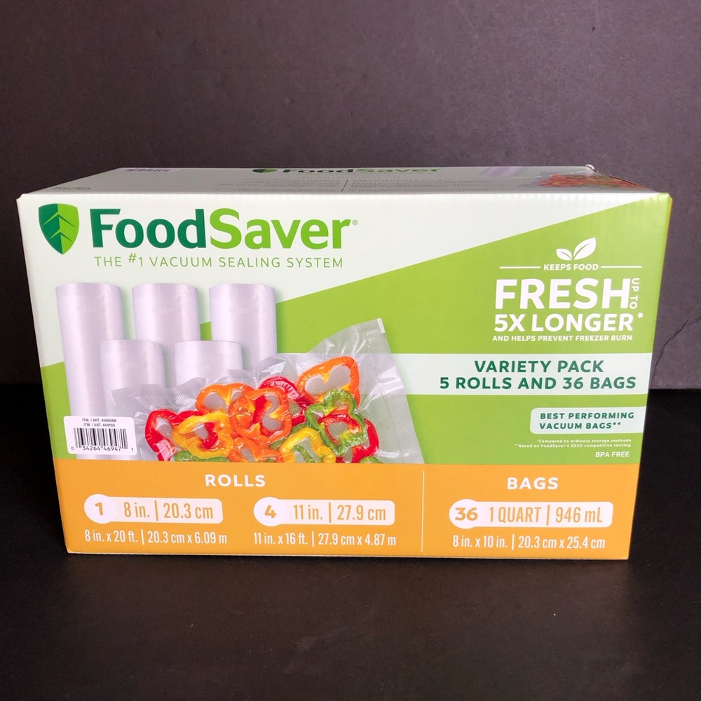 FoodSaver Vacuum Sealer 5 Rolls 36 Quart Bags Variety Pack Fresh 5x Longer